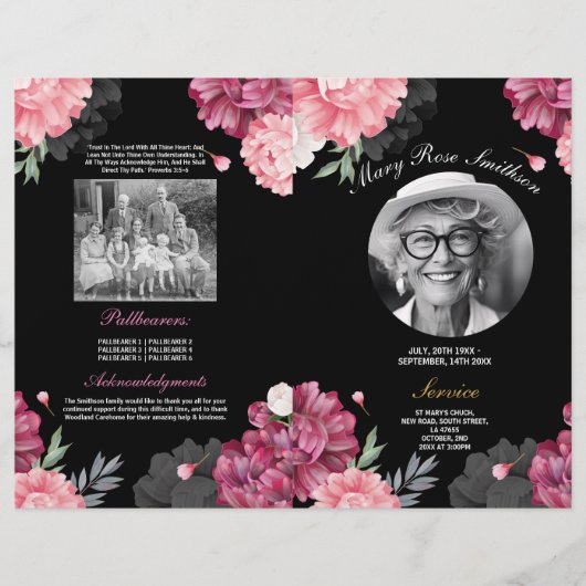 Roze Begrafenis Orde van Levensduur Dark Floral Flyer (Voorkant)