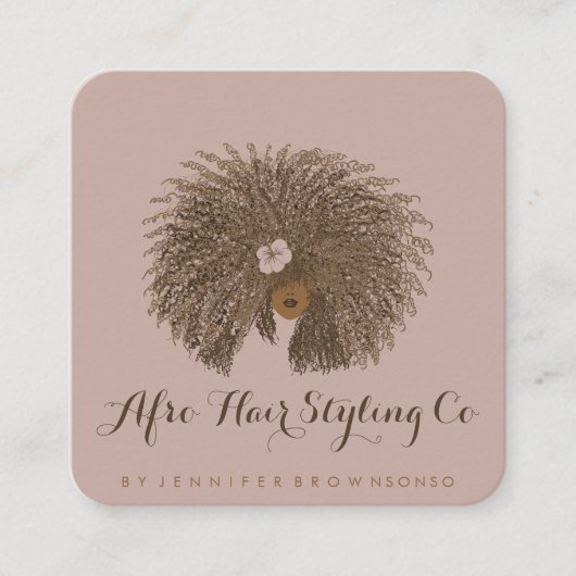 Roze Beige Afro Hair Stylist Vierkante Visitekaartje (Voorkant)