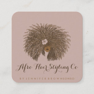 Roze Beige Afro Kapsalon Vierkante Visitekaartje