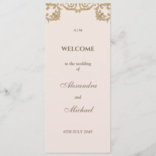  Roze Beige  Barok Trouwprogramma Programmakaart (Voorkant)