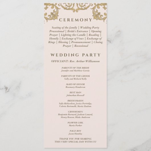  Roze Beige  Barok Trouwprogramma Programmakaart (Achterkant)