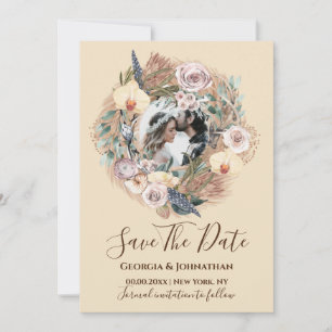 Roze beige bijtende florale foto, boho beige save the date
