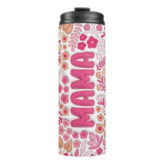 Roze Beige Boho Bloemen 3D Opgeblazen Mama Thermosbeker (Voorkant)