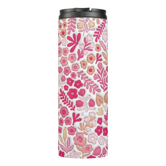 Roze Beige Boho Bloemen 3D Opgeblazen Mama Thermosbeker (Achterkant)