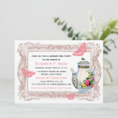 Roze & Beige Chic Country Garden Tea Party Kaart (Staand voorkant)