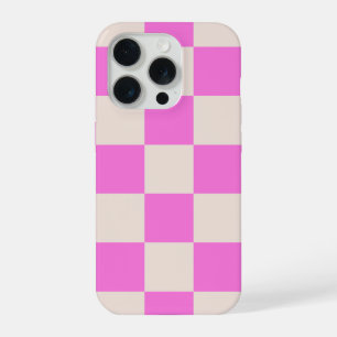 Roze Beige Dambord Patroon Hoesje iPhone 15 Pro Case