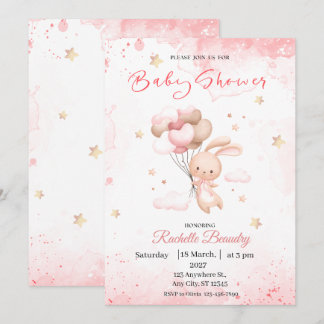 Roze Beige Dieren Baby Shower Uitnodiging