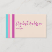 Roze Beige en Blauwe Strepen Hair Stylist Visitekaartje (Voorkant)