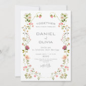 Roze Beige Esthetische Bloemen Waterverf bruiloft Kaart (Voorkant)