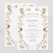 Roze Beige Esthetische Bloemen Waterverf bruiloft Kaart (Voorkant / Achterkant)