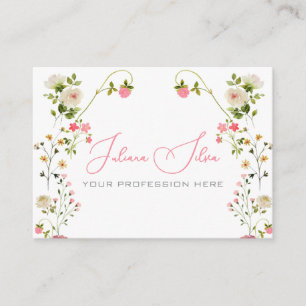 Roze Beige Esthetische Bloemen Waterverf met QR Visitekaartje