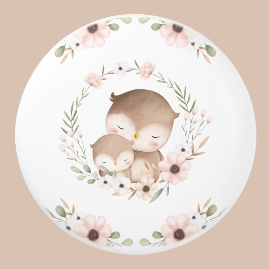 Roze Beige Floral Woodland Nursery Uil Keramische Knop