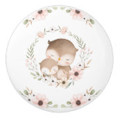 Roze Beige Floral Woodland Nursery Uil Keramische Knop (Voorkant)