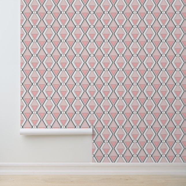 Roze beige geometrisch patroon behang (Applicatie)