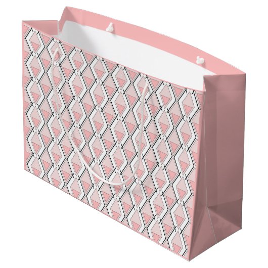 Roze beige geometrisch patroon groot cadeauzakje (Achterkant Gekanteld)