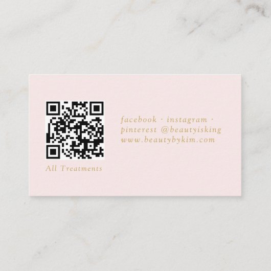 Roze & Beige-Gold Minimal Elegant, Salon QR Code Visitekaartje (Achterkant)