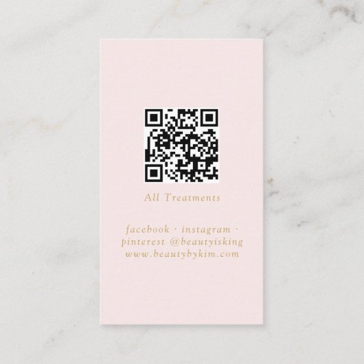 Roze & Beige-Gold Minimal Elegant, Salon QR Code Visitekaartje (Achterkant)