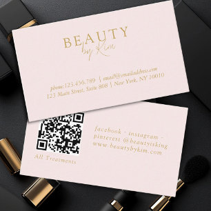 Roze & Beige-Gold Minimal Elegant, Salon QR Code Visitekaartje