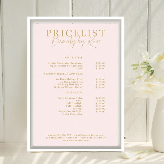 Roze & Beige-Goud Elegant, Salon Prijslijst Poster