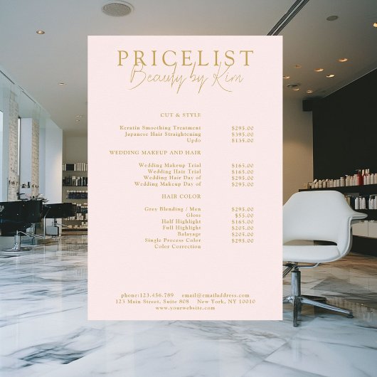 Roze & Beige-Goud Elegant, Salon Prijslijst Poster