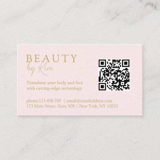 Roze-beige-goud, minimaal, elegant, salon, QR-code Afsprakenkaartje (Voorkant)