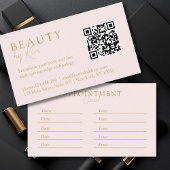 Roze-beige-goud, minimaal, elegant, salon, QR-code Afsprakenkaartje