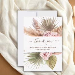 Roze Beige Groen Bloemrijk Botanisch Boho Bruiloft Bedankkaart