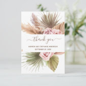 Roze Beige Groene Bloemen Botanische Boho Wedding Bedankkaart (Staand voorkant)