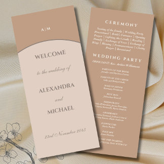 Roze Beige Monogram Minimalistische Japanse bruilo Programmakaart