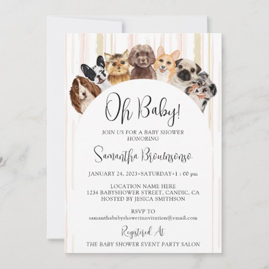 Roze Beige Oh Baby Honden Kaart (Voorkant)
