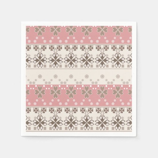 Roze beige ornamenten badhanddoekset servet (Voorkant)