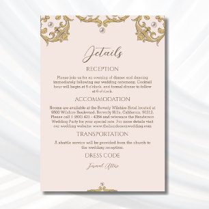  Roze Beige Pearl Vintage Wedding Details Informatiekaartje