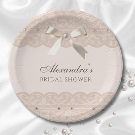 Roze Beige Regency Satin Bow Vrijgezellenfeest Papieren Bordje