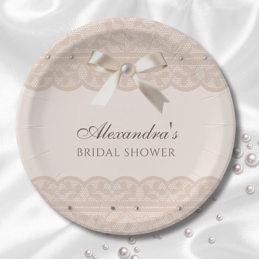 Roze Beige Regency Satin Bow Vrijgezellenfeest Papieren Bordje