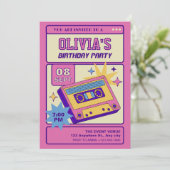 Roze beige retro muziek partij cassete kaart (Staand voorkant)