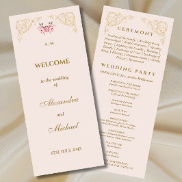 Roze Beige Rococo Vintage Wedding Programma Programmakaart