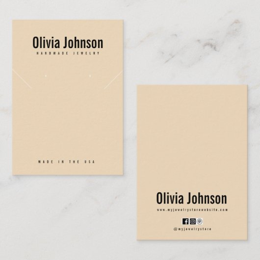 Roze Beige Sieraden Oorbellen Ketting Display Kaar Visitekaartje (Voorkant / Achterkant)