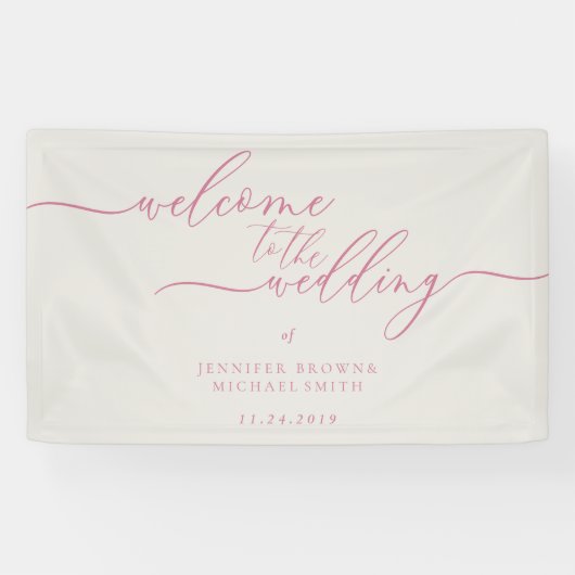 Roze beige Simple Modern Welkom op het huwelijk Spandoek (Horizontaal)