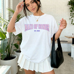 Roze + Beige Streep Navy MAID OF HONOR T-shirt