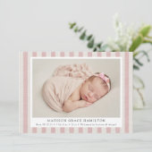 Roze & beige vuurvaste steen Linen Stripes 2 Foto  Aankondiging (Staand voorkant)