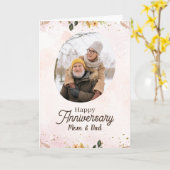 Roze Beige Waterverf Esthetische Happy Jubileum Kaart (Gele Bloem)