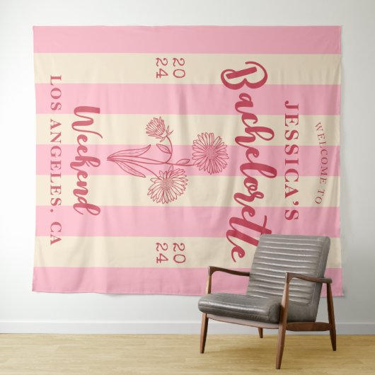 Roze Beige Welkom vrijgezellenfeest Geboortemaand  Wandkleed (In Situ (horizontaal))