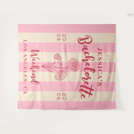 Roze Beige Welkom vrijgezellenfeest Geboortemaand  Wandkleed (Voorkant (horizontaal))