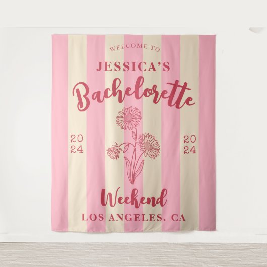 Roze Beige Welkom vrijgezellenfeest Geboortemaand  Wandkleed (Voorkant)