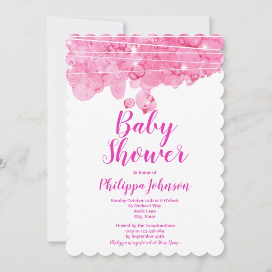 Roze bellen Baby shower uitnodiging (Voorkant)