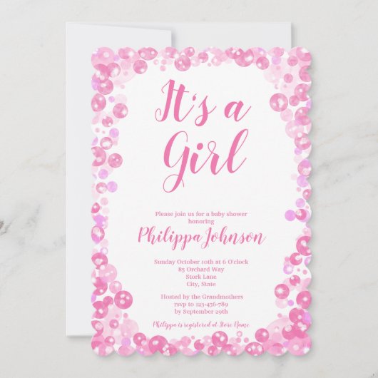 Roze bellen Baby shower uitnodiging (Voorkant)