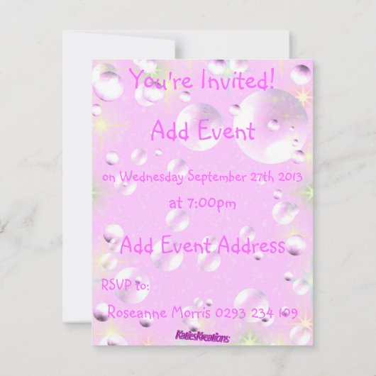 Roze bellenuitnodiging kaart (Achterkant)