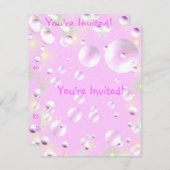 Roze bellenuitnodiging kaart (Voorkant / Achterkant)