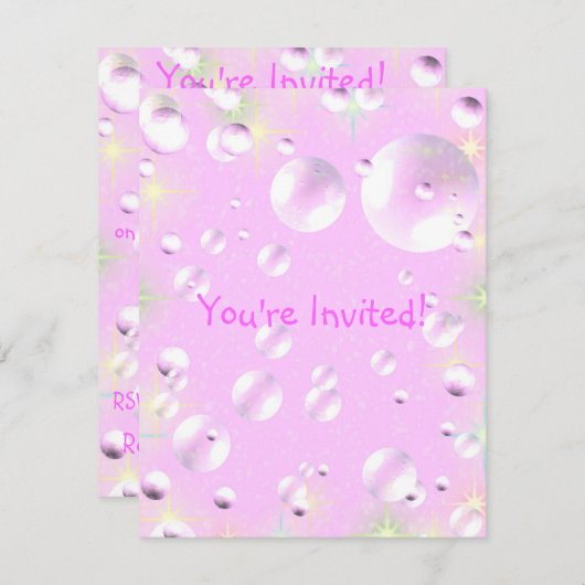 Roze bellenuitnodiging kaart (Voorkant / Achterkant)