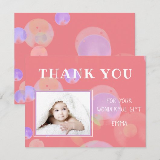 Roze belletjes Birthday Foto Hartelijk dank Briefk Uitnodiging Briefkaart (Voorkant / Achterkant)